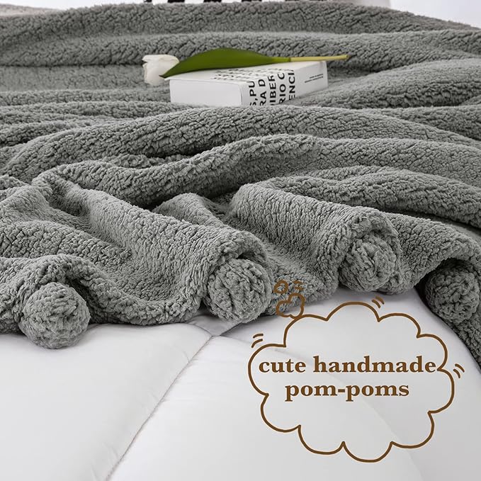 LBRO2M Double Sided Sherpa Blanket,Twin Size Super Soft Fuzzy Plush Warm Cozy Fluffy Throw Reversible Luxurious Blankets (Grey)