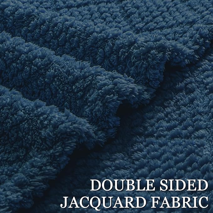 Whale Flotilla Fuzzy Fleece Twin Size Blanket for Bed, Soft Fluffy Jacquard Waffle Blankets for All Season, Lightweight and Warm, 60x80 Inch, Navy Blue