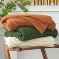 Chunky Cable Knit Throw Blanket Lightweight Burnt Orange 100% Organic Cotton Blanket for Sofa Couch Bed Baby Nursery, Rustic Shabby Chic Modern Farmhouse, 51” x 63” Give Laundering Bag