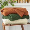 Chunky Cable Knit Throw Blanket Lightweight Beige 100% Organic Cotton Blanket for Sofa Couch Bed Baby Nursery, Rustic Shabby Chic Modern Farmhouse, 51” x 63” Give Laundering Bag