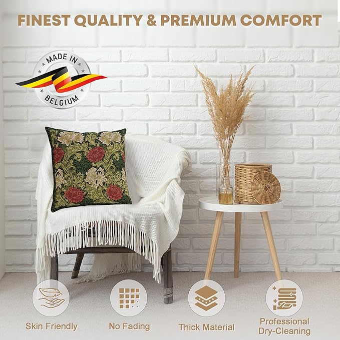 Charlotte Home Furnishings Throw Pillow Covers 16x16 in Green Chrysanthemum Decorative Pillow Covers Boho European Tapestry Cushion Cases Living Room Cozy Home Decor Jacquard Woven Soft Cotton
