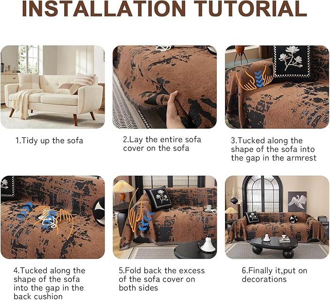 HANDONTIME Abstract Couch Cover for Dogs Brown and Black Couch Cover Blanket for 2 Cushion Sofa Modern Aesthetics Sofa Covers Washable Pet Friendly Chenille Pet Protector Furniture Covers, 71" X 118"