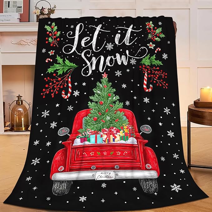 Christmas Truck Blanket for Girls Women Boys Men Adults Kids Soft Cozy Fleece Red Truck Throw Blankets Gifts Warm Flannel Plush Lightweight Decor for Couch Bed Sofa 60"X50"