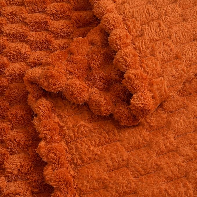 Vessia Flannel Fleece Twin Blanket, 3D Jacquard Burnt Orange Fuzzy and Warm Blanket for Couch, Sofa, Bed, 300GSM Super Soft Touch Cozy Home Decor for All Seasons (60x80 inches)