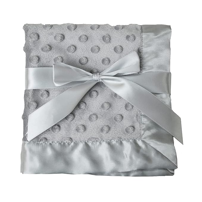 American Baby Company Heavenly Soft Chenille Security Blanket (14" x 14"), 2-Layer Design with Minky Dot & Silky Satin, Gray, for Boys and Girls