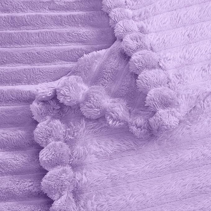 Vessia Flannel Fleece Throw Blanket for Couch,Sofa,Bed, 300GSM Striped Light Purple Throw Blanket for Adults and Kids, Super Soft Warm Cozy Lightweight Home Decor for All-Season(50x70inch)