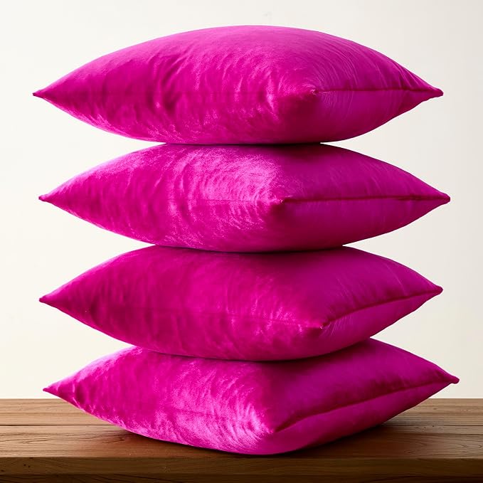 GIGIZAZA Set of 4 Hot Pink Throw Pillow Covers 20x20 Soft Velvet Pillow Covers Modren Decorative Pillows Covers Couch Sofa Living Room Pillowcase
