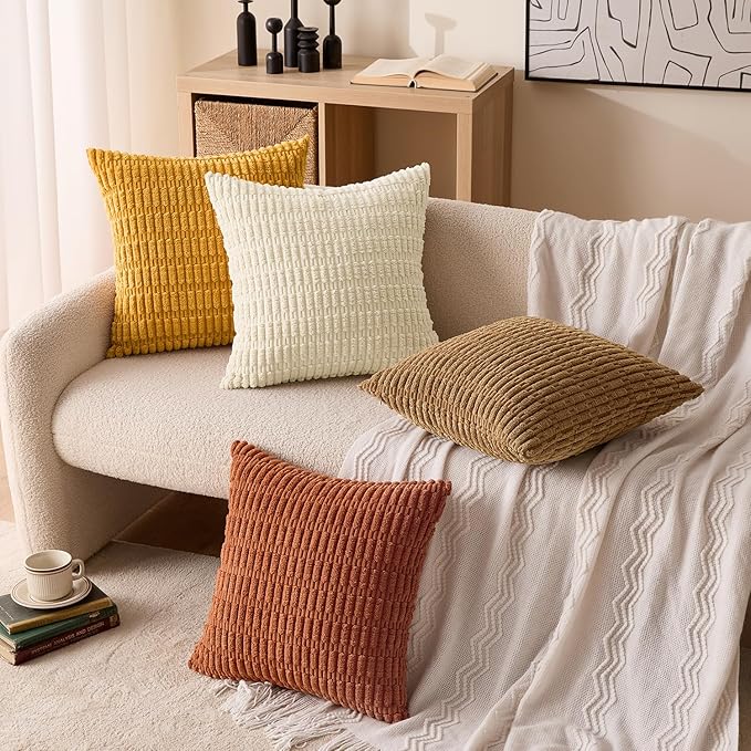 MIULEE Fall Soft Corduroy Throw Pillow Covers Set of 4 Camel 20x20 Inch Modern Farmhouse Boho Decorative Accent Cushion Covers for Couch Sofa Bedroom