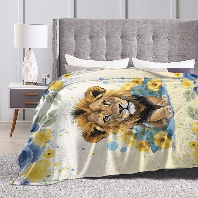 Lion Throw Blanket - Soft Plush Fleece Animal Blankets- Cozy Lion Stuff Gifts for Women Girls Kids 50"X60"