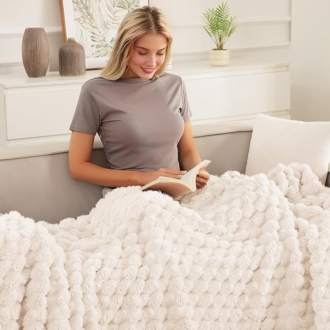 Whale Flotilla Twin Size Blanket for Bed with Jacquard Pattern, Fuzzy Soft Cozy Exquisite Blankets for All Season, Warm and Fluffy, 60x80 Inch, Ivory