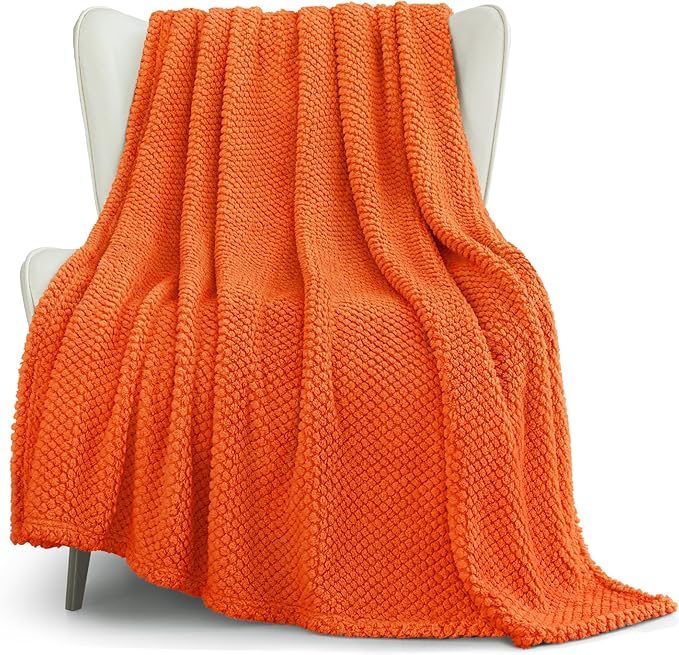 Whale Flotilla Extra Large Fuzzy Fleece Throw Blanket for Couch, 50x70 Inch Fluffy Warm Soft Jacquard Blankets for All Season, Lightweight and Cozy, Burnt Orange