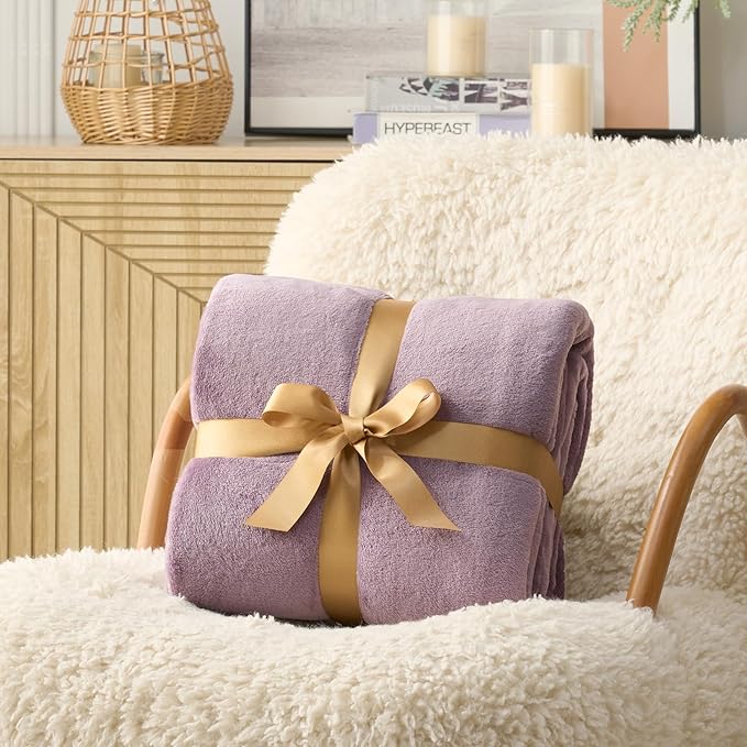 Hansleep Fleece Fog Purple Throw XL Blanket, Super Soft Flannel Fuzzy Plush Cozy Blanket for All Seasons, Fog Purple, Throw XL 50x70 Inches