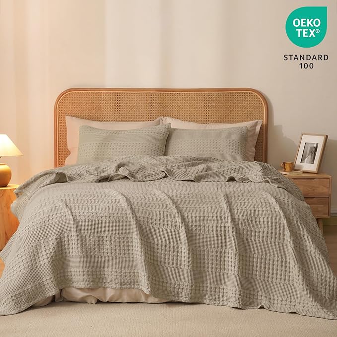 PHF 100% Cotton Waffle Weave Blanket King Size for Bed, Soft Lightweight & Breathable for Spring and Summer, All-Season Comfort, Luxury Aesthetic Blanket for Home Decor, 108"x90", Taupe