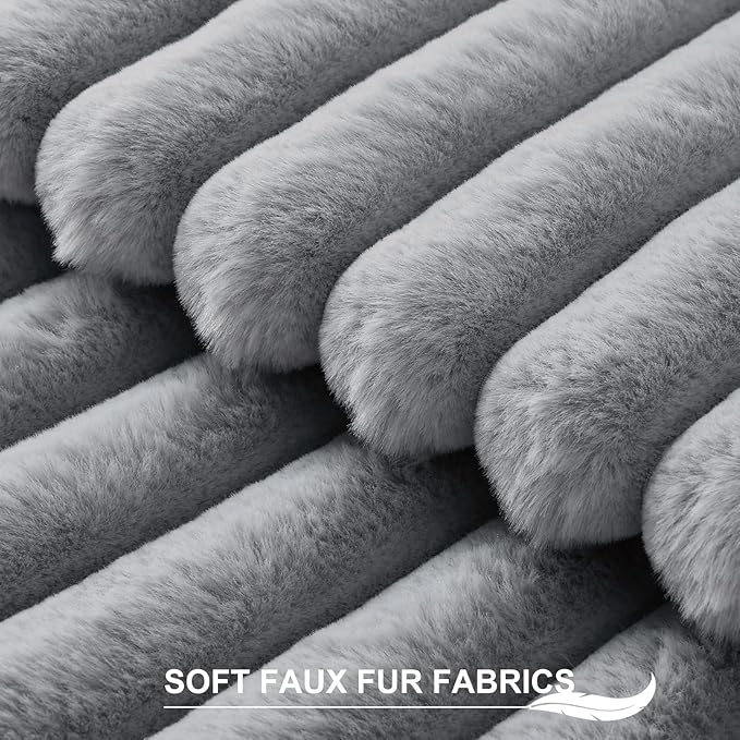 Pallene Faux Fur Plush Throw Pillow Covers 26x26 Set of 2, Luxury Soft Fluffy Striped Decorative Pillow Covers for Sofa, Couch, Living Room, Grey