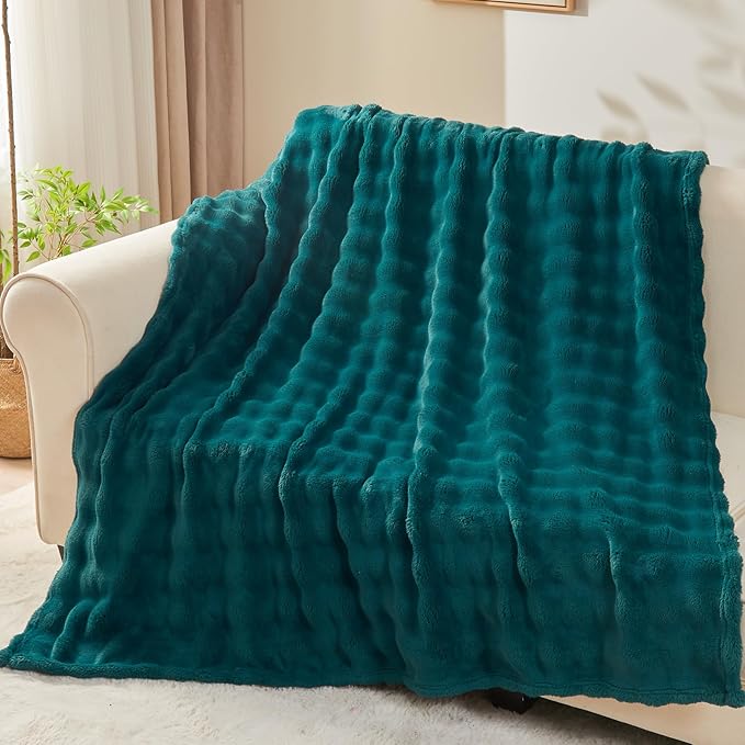 NEWCOSPLAY Throw Blanket for Couch Dark Teal Super Soft Flannel Fleece 3D Bubble Lightweight Bed Blanket All Season Use (Dark Teal, Throw(50"x60"))