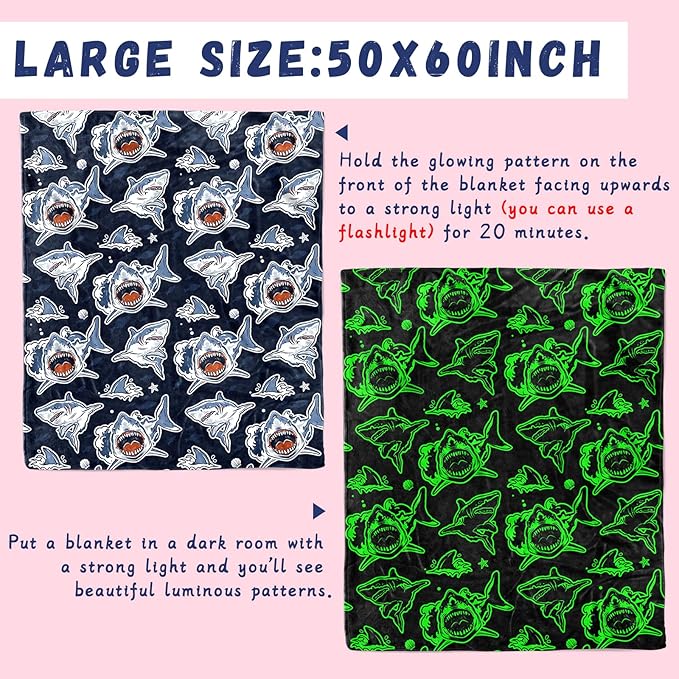 Twin Blanket for Couch & Bed, Large Soft Warm Plush Fleece Shark Throw Blanket for Boys, Cute Funny Coastal Ocean Themed Decor for Bedroom Home Living Room, 60"x80"