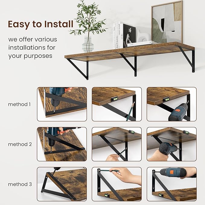Axeman Deep Floating Shelves | 55 Inch Brown Wall Shelves Set of 2 | 10 Inch Deep Wood Floating Shelves for Wall | 55" W x 10" D Rustic Brown Shelves for Living Room Bathroom Kitchen