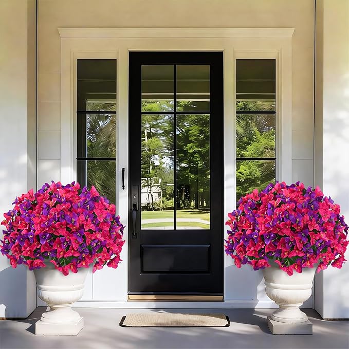 Yastouay 16 Bundles Artificial Flowers for Outdoors, Bougainvillea Fake Flowers for Outside, UV Resistant Silk Outdoor Faux Plants for Porch Patio Planter Front Door Garden Decor(Fuchsia Hot Pink)