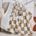 Light Brown Heated Throw Blanket Electric, 50X60 Heating Blanket with 10 Heat Levels & 8 Hours Auto Off for Lap, Checkered Plaid Soft Sherpa Blankets for Mom Grandma Women Couch