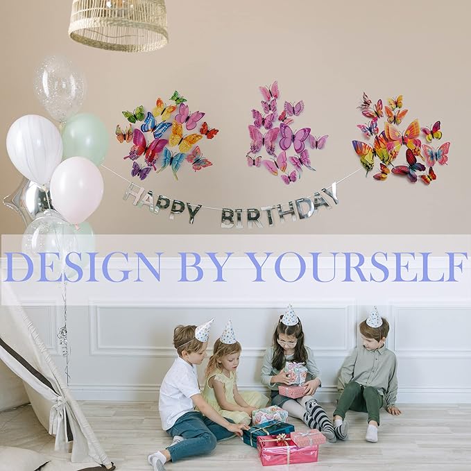 Butterfly Wall Decor 24/48 PCS, 3D Butterflies Stickers for Party Decorations with Magnets(Pink, 24)