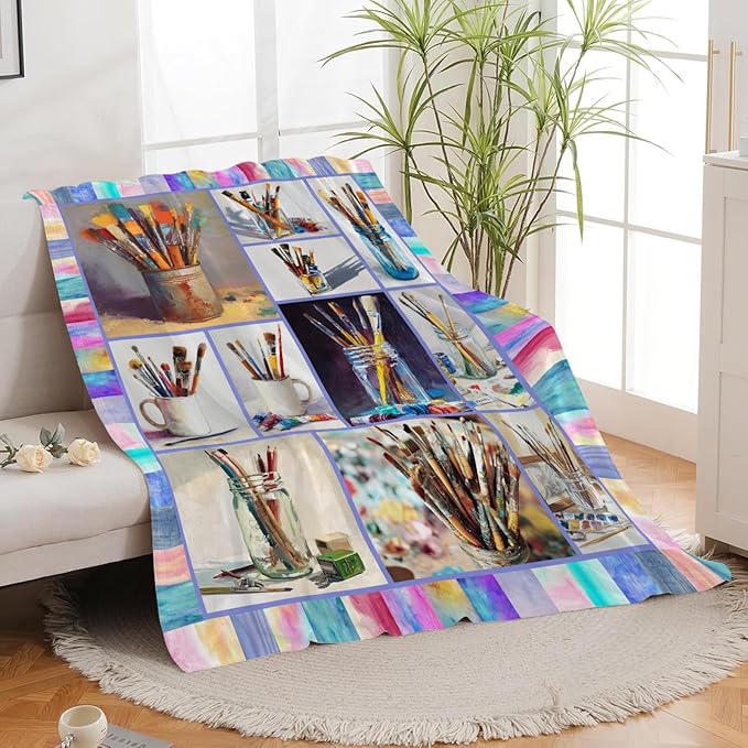Artist Gifts Blanket for Girls Women Men Adults Soft Cozy Fleece Art Teacher Throw Blankets Warm Flannel Plush Stuff Lightweight Decorative for Couch Bed Sofa 60"X50"