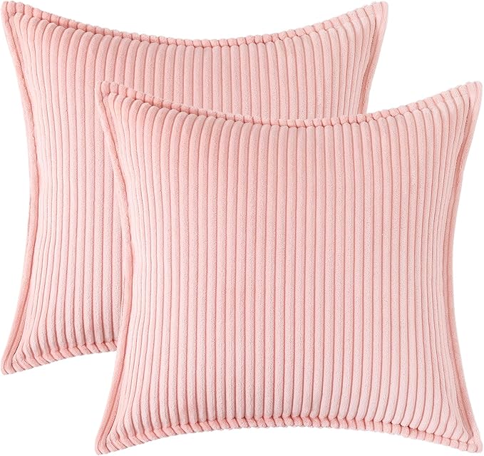 Mecatny Corduroy Throw Pillow Covers 26x26 Set of 2, Neutral Decorative Soft Boho Couch Pillow Covers with Broadside for Sofa Living Room, Pink
