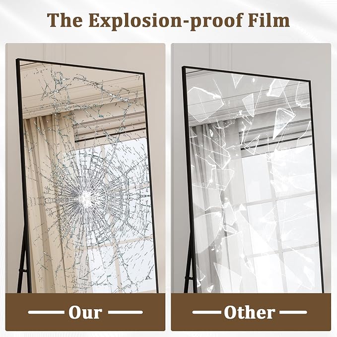 76" x 34" Large Full Length Mirror with Stand, Standing/Leaning/Wall Mounted Full Body Floor Mirror for Bedroom, Living Room, Entryway, Cloakroom with Aluminum Alloy Frame Black