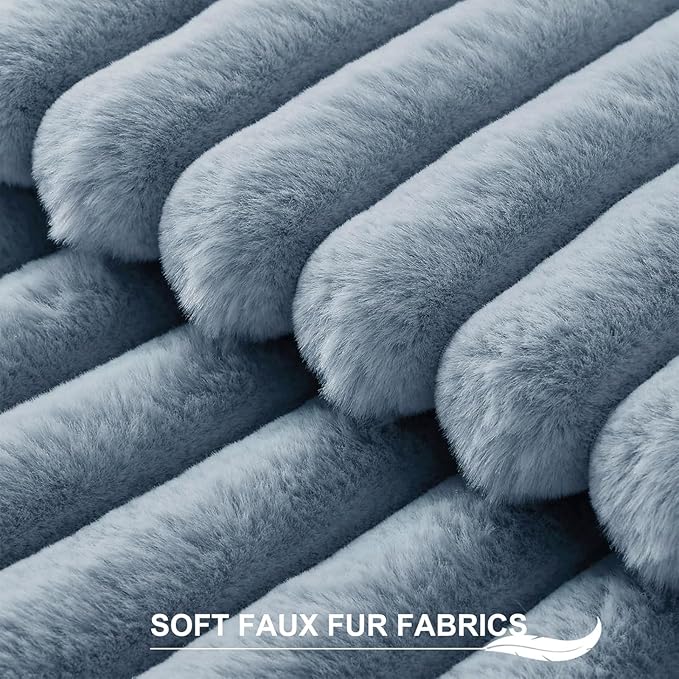 Pallene Faux Fur Plush Throw Pillow Covers 16x16 Set of 2, Luxury Soft Fluffy Striped Decorative Pillow Covers for Sofa, Couch, Living Room, Blue Grey