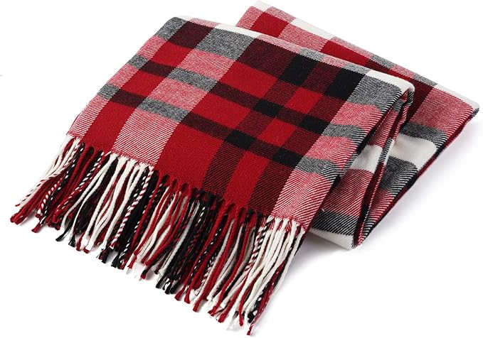 BATTILO HOME Christmas Red Plaid Throw Blanket for Couch, Bed, Super Soft Red Plaid Scarf, Throw Blanket, Christmas Decorative Throw with Tassels 50"x60"