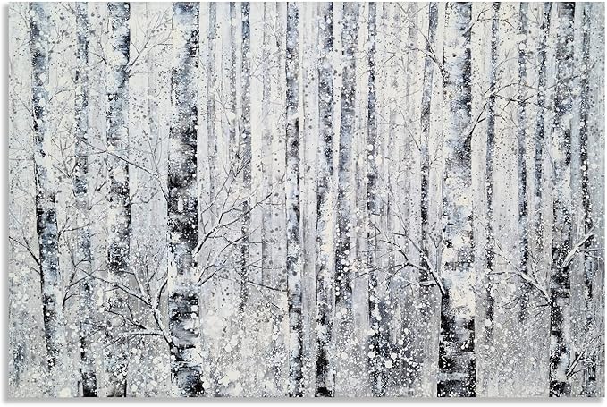 Yihui Arts Modern Birch Tree Canvas Wall Art With Textured Black and White Forest Painting on Canvas Pictures for Living Room Bedroom Bathroom Decoration
