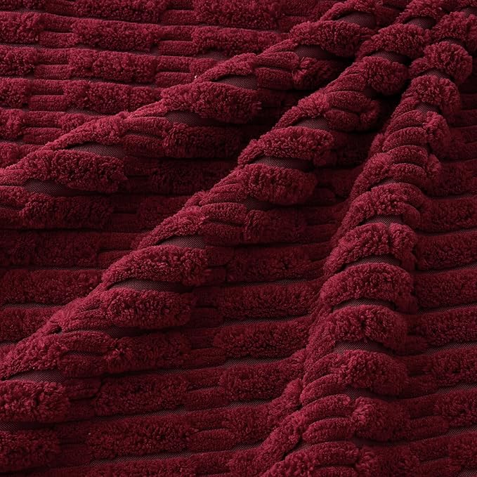 MIULEE Pack of 4 Christmas Wine Red Corduroy Decorative Throw Pillow Covers 18x18 Inch Soft Boho Striped Pillow Covers Modern Farmhouse Home Decor for Sofa Living Room Couch Bed