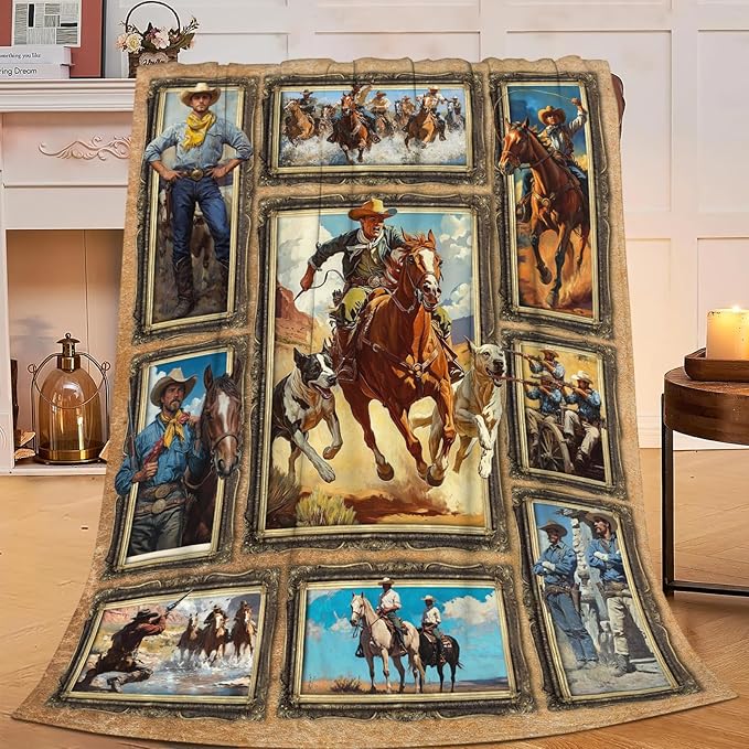 Western Cowboy Blanket for Girls Women Boys Men Adults Kids Soft Cozy Fleece Country Wild West Throw Blankets Gifts Warm Flannel Plush Stuff Lightweight Decorative for Couch Bed Sofa 50"X40"