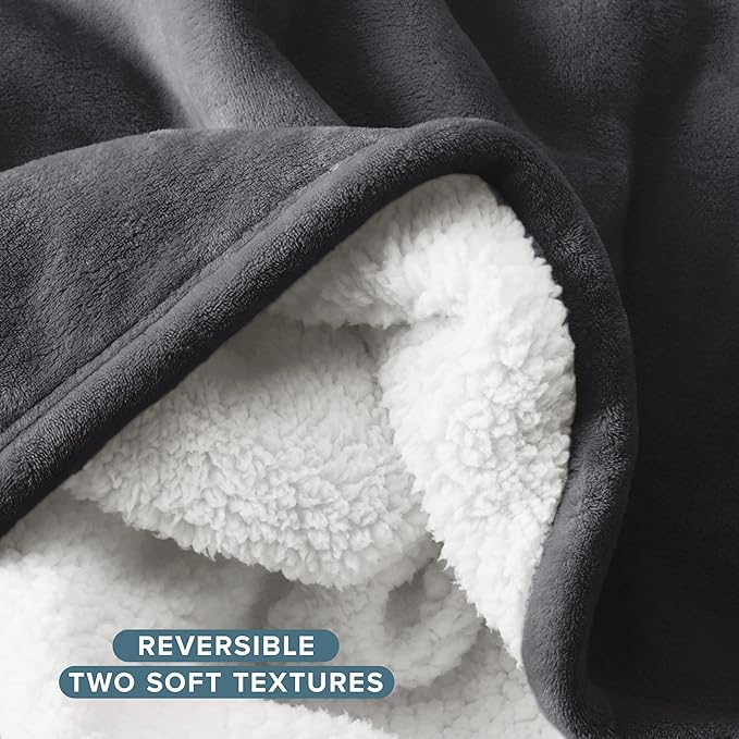 Bare Home Sherpa Fleece Blanket - Full/Queen Size - Blanket for Bed, Sofa, and Couch - Warm & Lightweight - Fluffy & Soft - Reversible (Full/Queen, Forged Iron Grey)