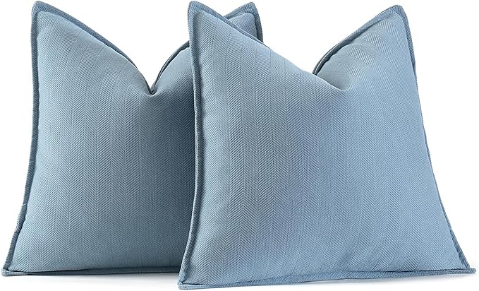 MIULEE Pack of 2 Light Blue Decorative Pillow Covers 20x20 Inch Soft Chenille Luxurious Couch Throw Pillows Farmhouse Cushion Covers with Elegant Design for Sofa Bedroom Living Room Spring Home Decor
