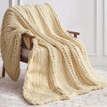 Chunky Knit Throw Blanket, 80''*90'' Knitted Throw Chenille Yarn for Bed Couch, Handmade Oatmeal Crochet Big Thick Blanket, Machine Washable Cute Comfy Blanket for Home Decor