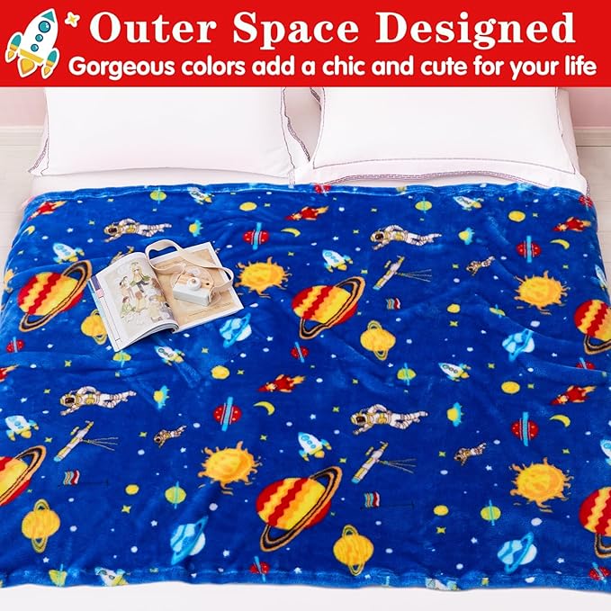Lukeight Toddler Blanket Gifts for Boys and Girls, Plush Throw Blanket for Kids, Thick and Warm Boys Blanket for Teens Birthday (Space, 50x60 Inches)