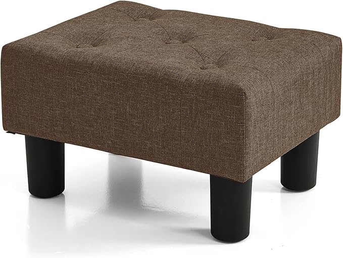 BRIAN & DANY Small Foot Stool, Linen Foot Stools with Legs, Stable Small Footstool for Living Room, Brown