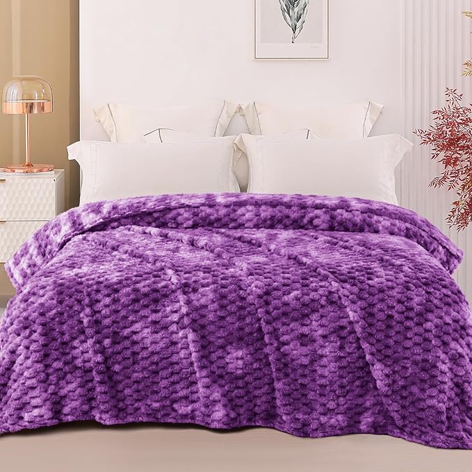 Exclusivo Mezcla Fleece King Blanket for Bed, Extra Large Fuzzy Tie-dye Purple Bed Blankets, Soft Cozy Plush Sofa Throws for All Seasons, 90x104 Inches