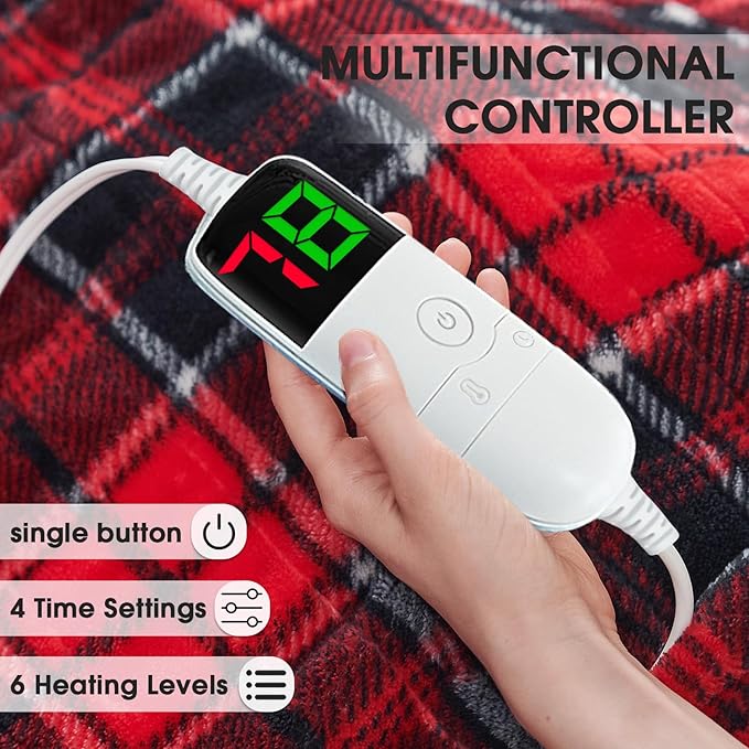 OCTROT Red Christmas Heated Blanket Electric Throw 50X60, Heating Throw Gift with 10 Heating Levels & 8 Hours Auto Off, Plaid Checkered Sherpa Blanket Warmer for Adults, Couch Bed Office Use