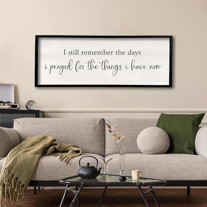 I Still Remember the Days I Prayed Sign 32" x 12" Large Living Room Wall Decor Wooden Vintage Framed Plaque Country Bedroom Hanging Home Farmhouse Inspirational I Prayed Wall Art (Black)