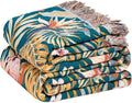 Boho Throw Blanket for Bed Cotton Spring Blankets Bedroom Living Room Twin All Season Lightweight Forest Embroidery Quilt for Couch Sofa Chair 60"x80"