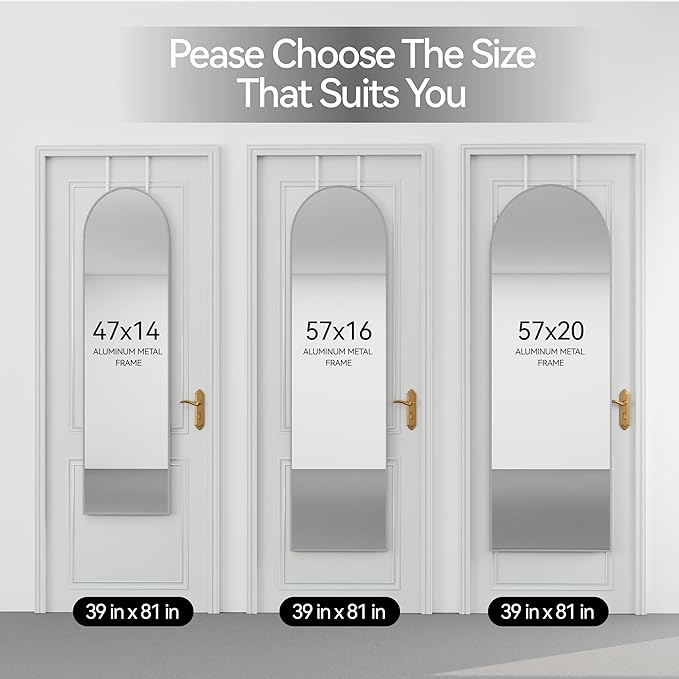 57x16 Door Hanging Full Length Mirror, Floor Stand (Height 5.7ft just Body in1.3ft) / Wall Mounted Metal Frame Arch Dressing Mirrors for Bedroom Living Room 57 inch Silver