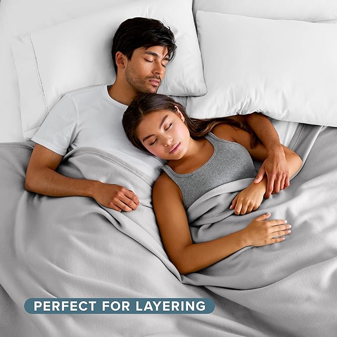 Bare Home Polar Fleece Blanket - Full/Queen - Light Grey - Warm & Cozy - Premium Fleece - Throw for Bed, Sofa, Camping, Travel and Cold Nights - Lightweight Blanket (Full/Queen, Light Grey)
