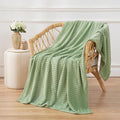 Puncuntex Flannel Fleece Throw Blanket Sage Green 60"×80",Super Soft Plush Cozy Blanket with Square Grid Design Luxury for Couch Sofa Chair