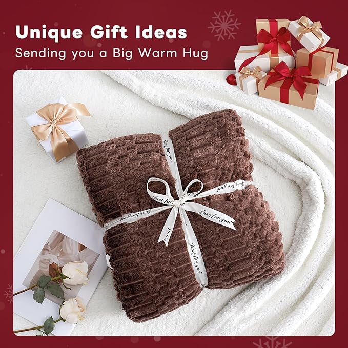 Sherpa Throw Blanket for Couch Flannel Cozy Soft Thick Blanket Warm Twin Blanket for Bed Fleece Home Decor Gifts, Z01 - Dark Coffee, 60"*80"