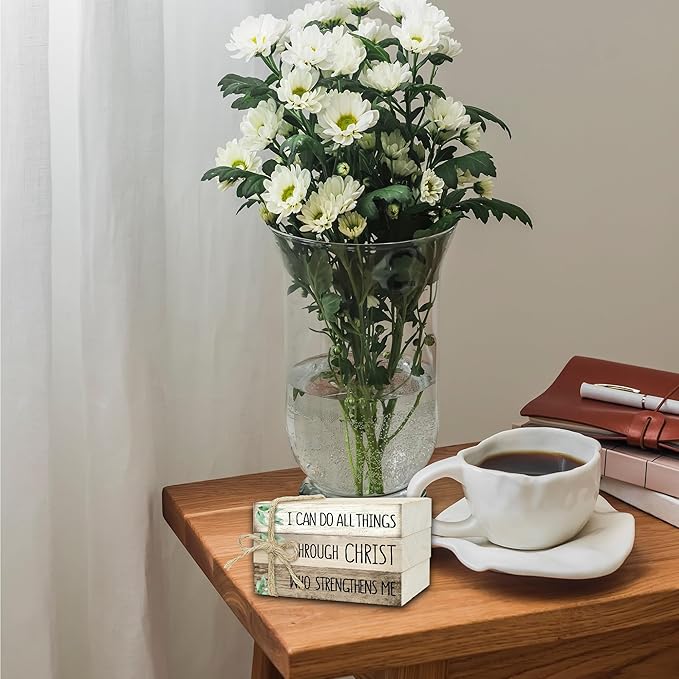 Decorative Books for Home Decor, Wood Book Stack for Table Decor, I Can Do All Things Through Christ Who Strengthens Me Decoration Books for Office Shelf, Farmhouse Stacked Books Decoration (L75)