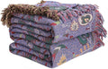 Boho Throw Blanket for Bed 100% Cotton Soft Lightweight Quilt Home Livingroom Decor Purple Spring Bed Blanket,Floral Embroidery Reversiable All Season Breathable Blankets for Sofa Couch Chair 90"x98"