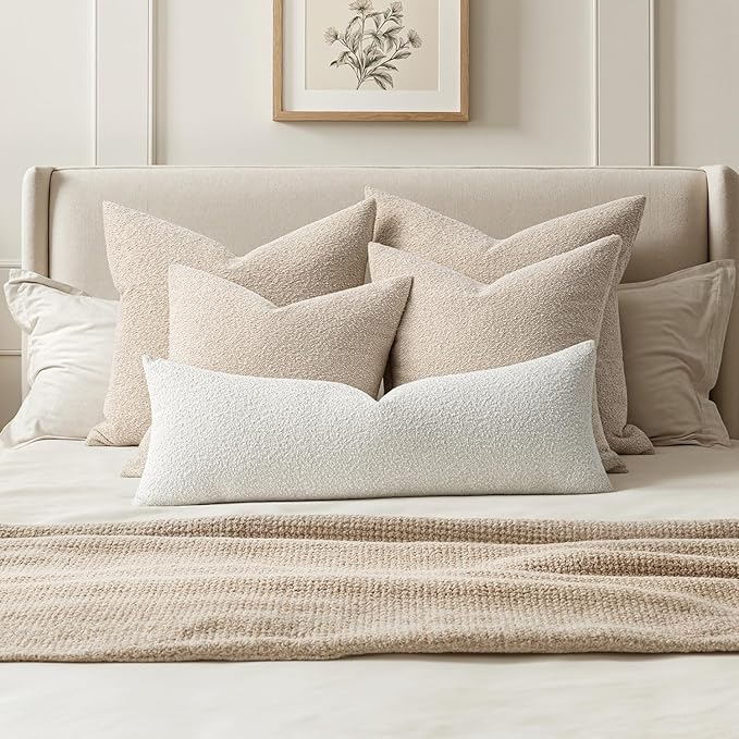 MIULEE Boucle Throw Pillow Cover Decorative Couch Pillow Cover Textured Accent Solid Pillow Case Soft for Cushion Chair Sofa Bedroom Livingroom Home Decor White,36x14 Inch