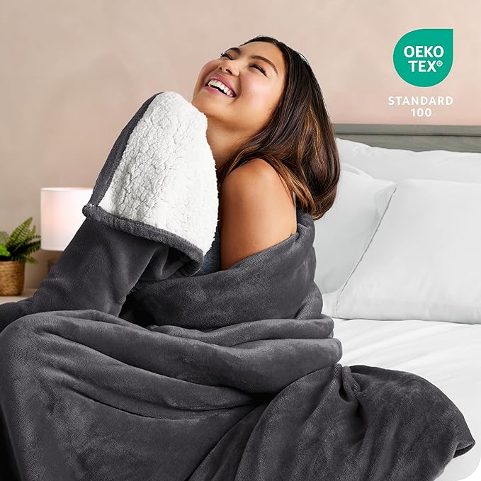 Bare Home Sherpa Fleece Blanket - King Size - Blanket for Bed, Sofa, and Couch - Warm & Lightweight - Fluffy & Soft - Reversible (King, Forged Iron Grey)