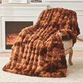 EMME Faux Fur Throw Blanket Tie Dye Dark Brown - Big Bubble Rabbit Cozy Blanket for Couch, Small Fluffy Fuzzy Cozy Blanket, Thick Furry Plush Shaggy Blankets, 650GSM, 50x60 Inches